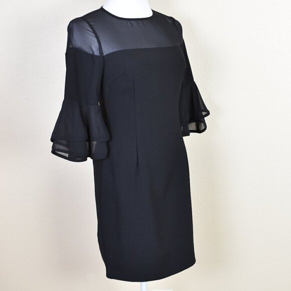 Aidan Mattox Illusion Neck Flounce Ruffle Black Cocktail Dress - 2 - Picture 8 of 9